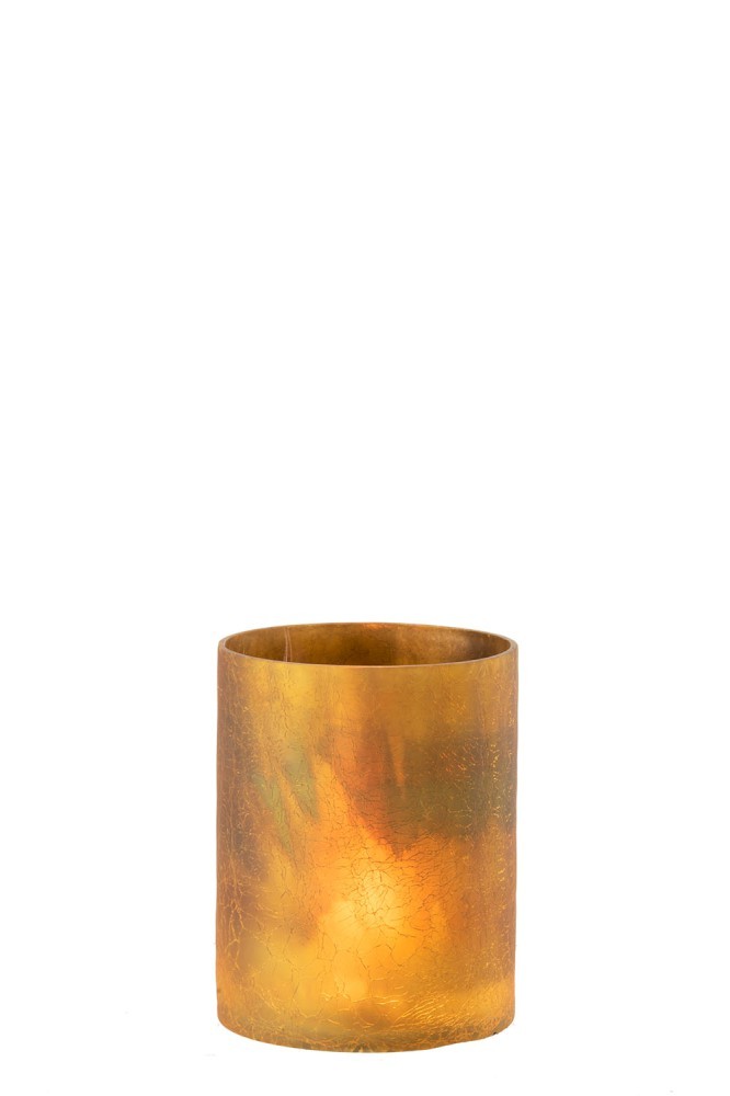 Okrový skleněný svícen s popraskáním - Ø 12*15 cm