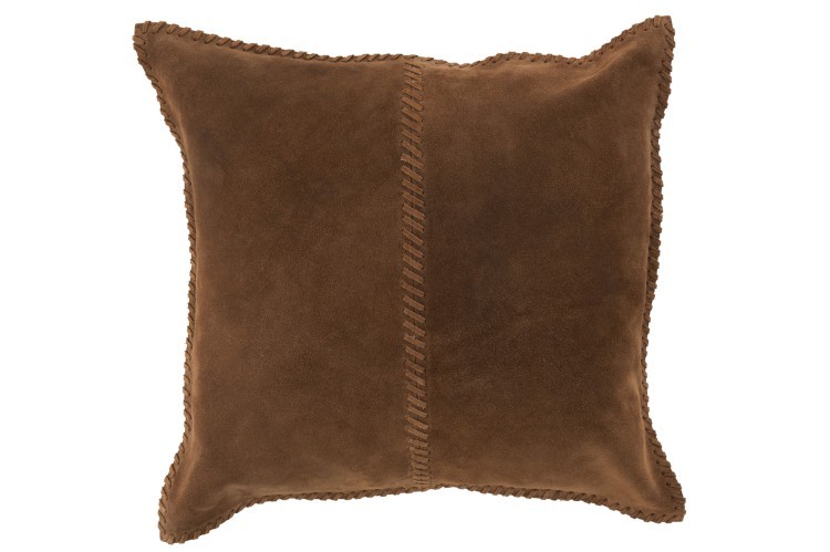 Hnědý kožený polštář s výplní Stich- 39*39*7cm