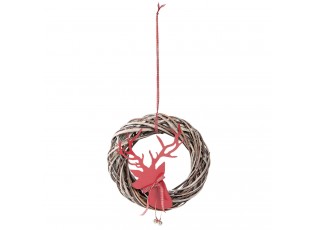 Vánoční závěsný ratanový věnec s Jelenem - Ø 25*7*40 cm