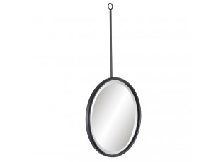 Černé kulaté kovové nástěnné zrcadlo - Ø 40*3*77 cm