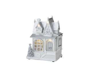 Bílý svítící vánoční domek -  12*16*21cm
