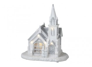 Bílý svítící vánoční domek - 24*16*27cm