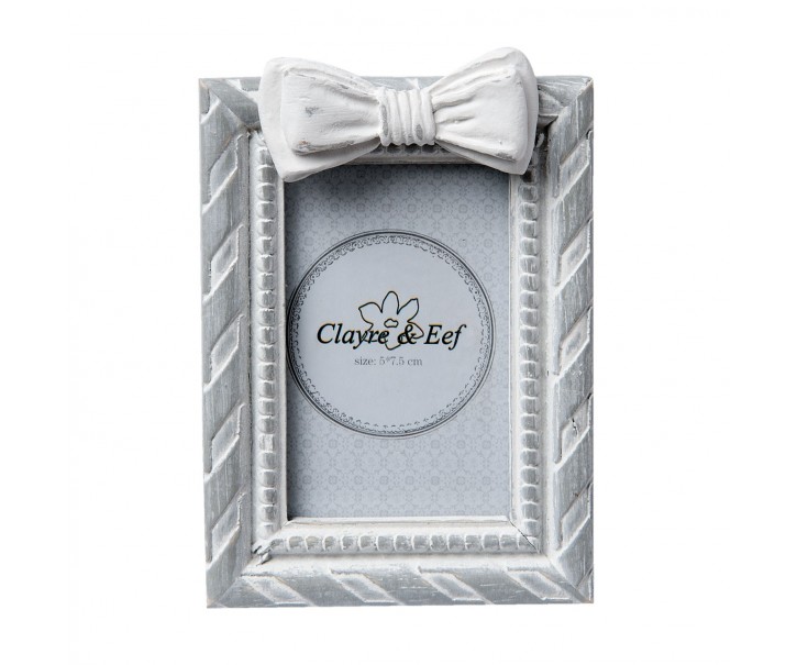 Šedý fotorámeček s mašličkou - 7*2*10 cm / 4*6 cm Clayre & Eef