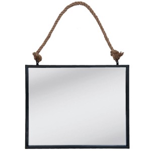 Zrcadlo v černém rámu zavěšené na lanu - 50*4*40 cm