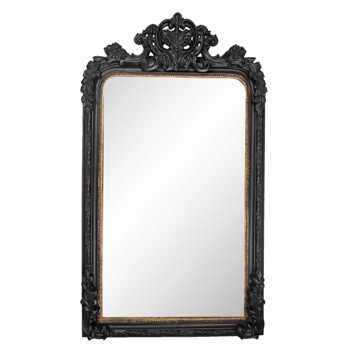 Velké nástěnné zrcadlo s černým antickým rámem - 90*158*14 cm Clayre & Eef