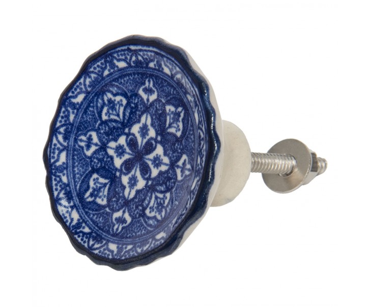 Keramická úchytka s modro-bílými ornamenty - Ø 5 cm