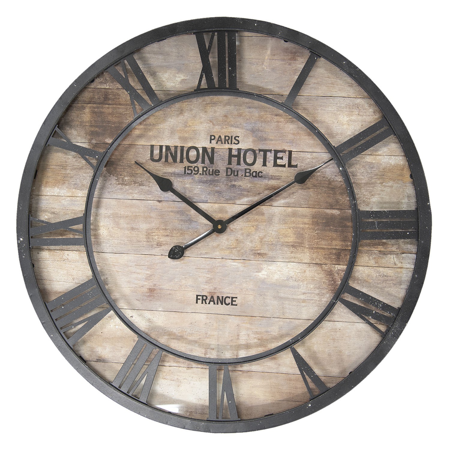 Nástěnné hodiny s číselnou kovovou konstrukcí Paris Union Hotel - Ø 68*6 cm Clayre & Eef