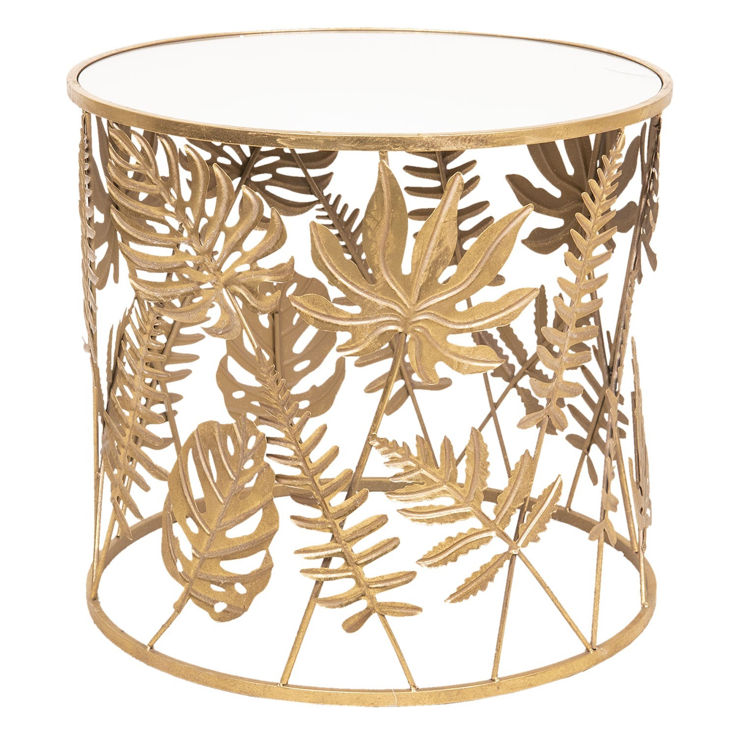 Zlatý odkládací stolek s listy - Ø 61*56 cm Clayre & Eef