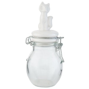 Skleněná dóza s kočkou na víčku – Ø 6*14 cm / 0,1 L
