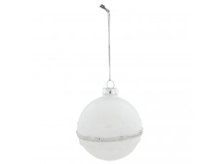 Skleněná vánoční koule s krajkou a perličkami - Ø 8 cm 