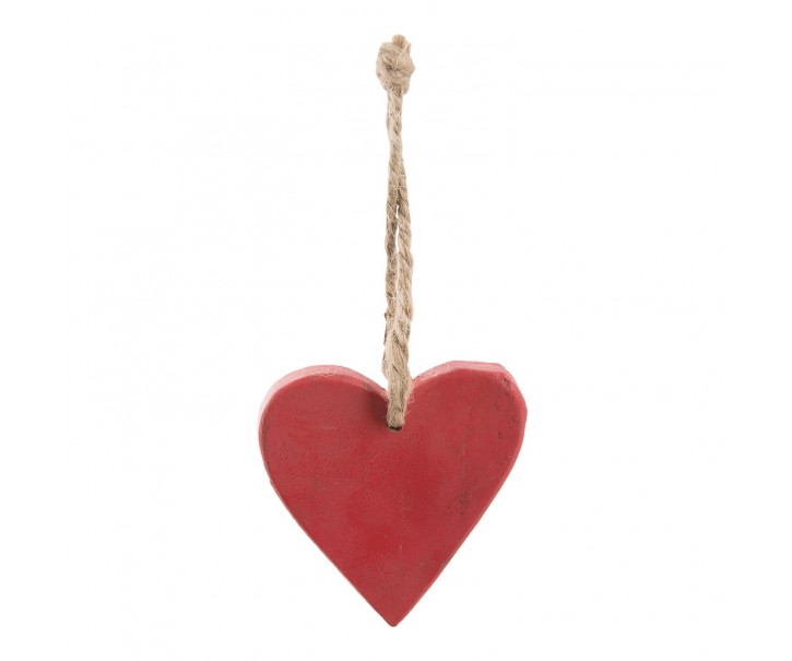 Závěsné červené dřevěné srdce 6ks - 7*1*7 cm Clayre & Eef