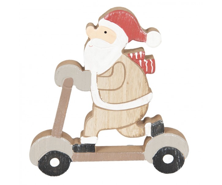 Dřevěná vánoční dekorace Santa na koloběžce - 19*20*2 cm
