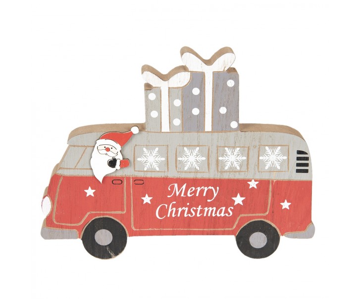 Dřevěná vánoční dekorace Santa Claus v autobusu - 22*17*2 cm