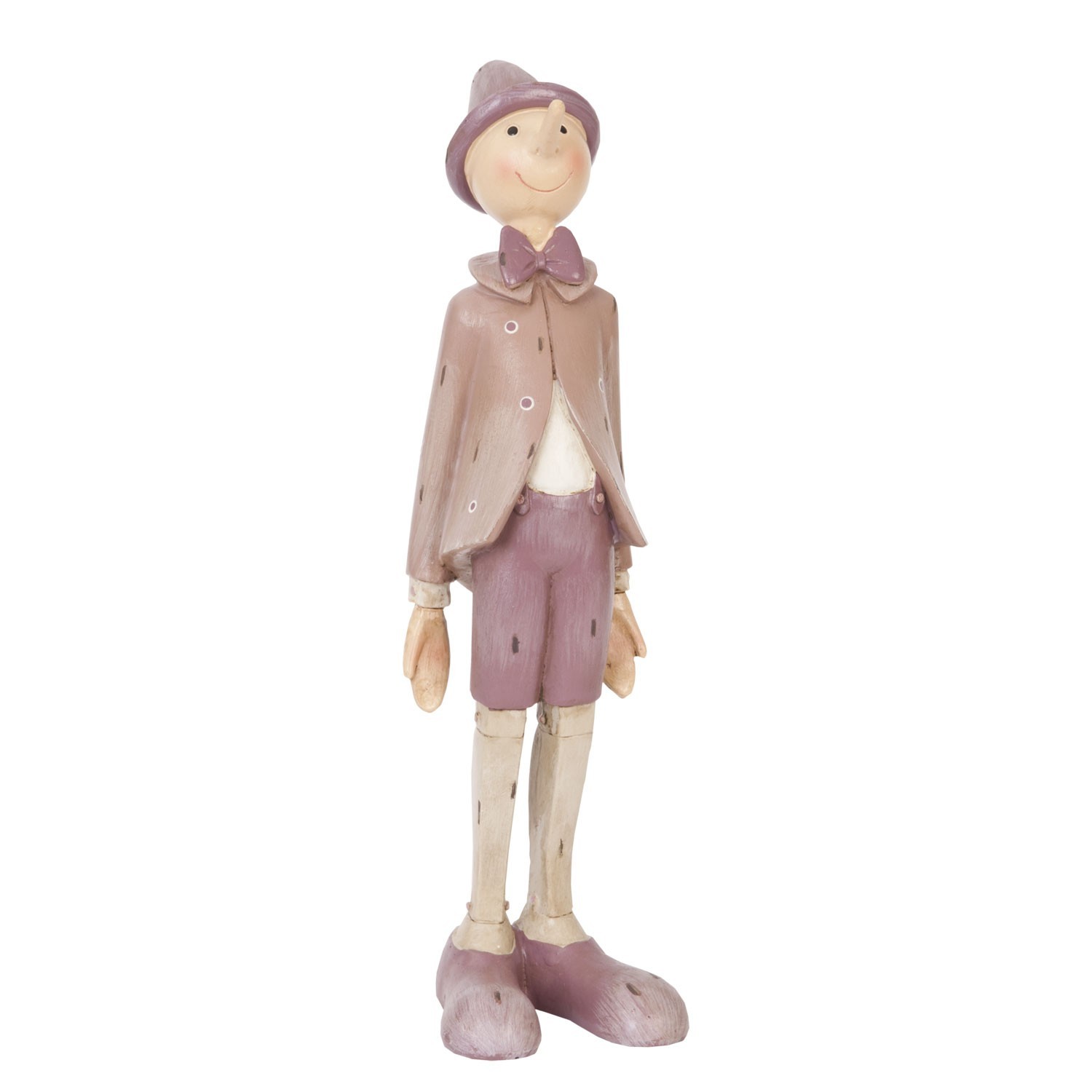 Dekorace stojící Pinocchio v růžovo-fialovém obleku - 9*8*30 cm Clayre & Eef