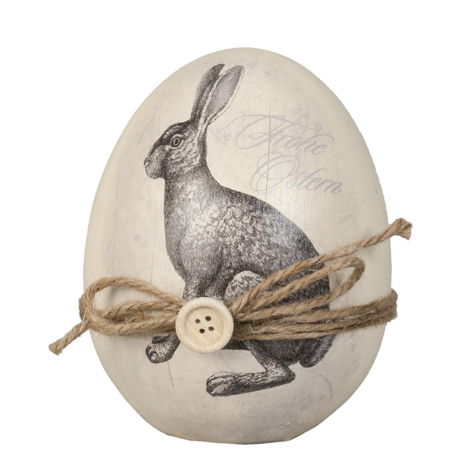 Levně Dekorační vajíčko s motivem zajíce a mašličkou - Ø 12*14 cm 6PR0515