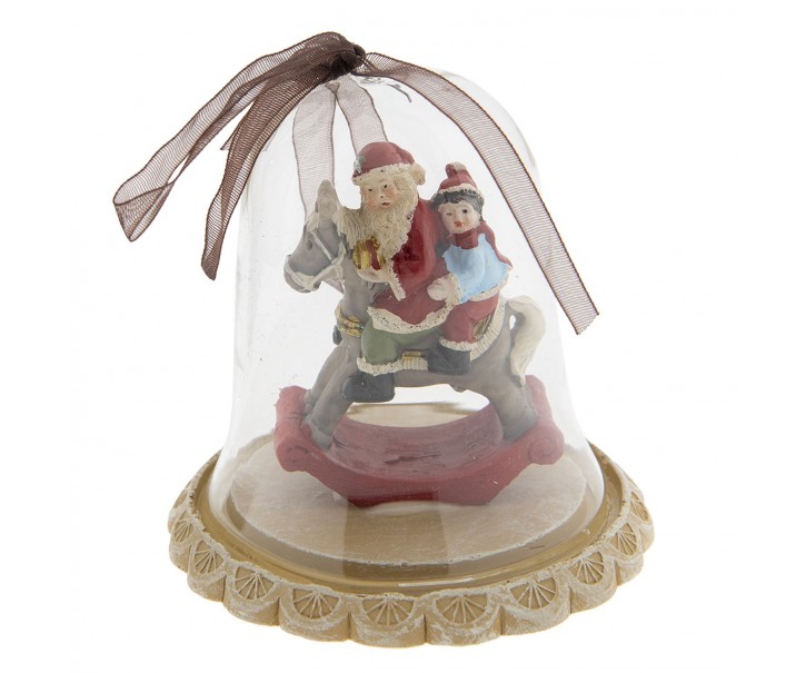 Vánoční dekorace Santa na houpacím koníkovi ve zvonku – Ø 8*8 cm