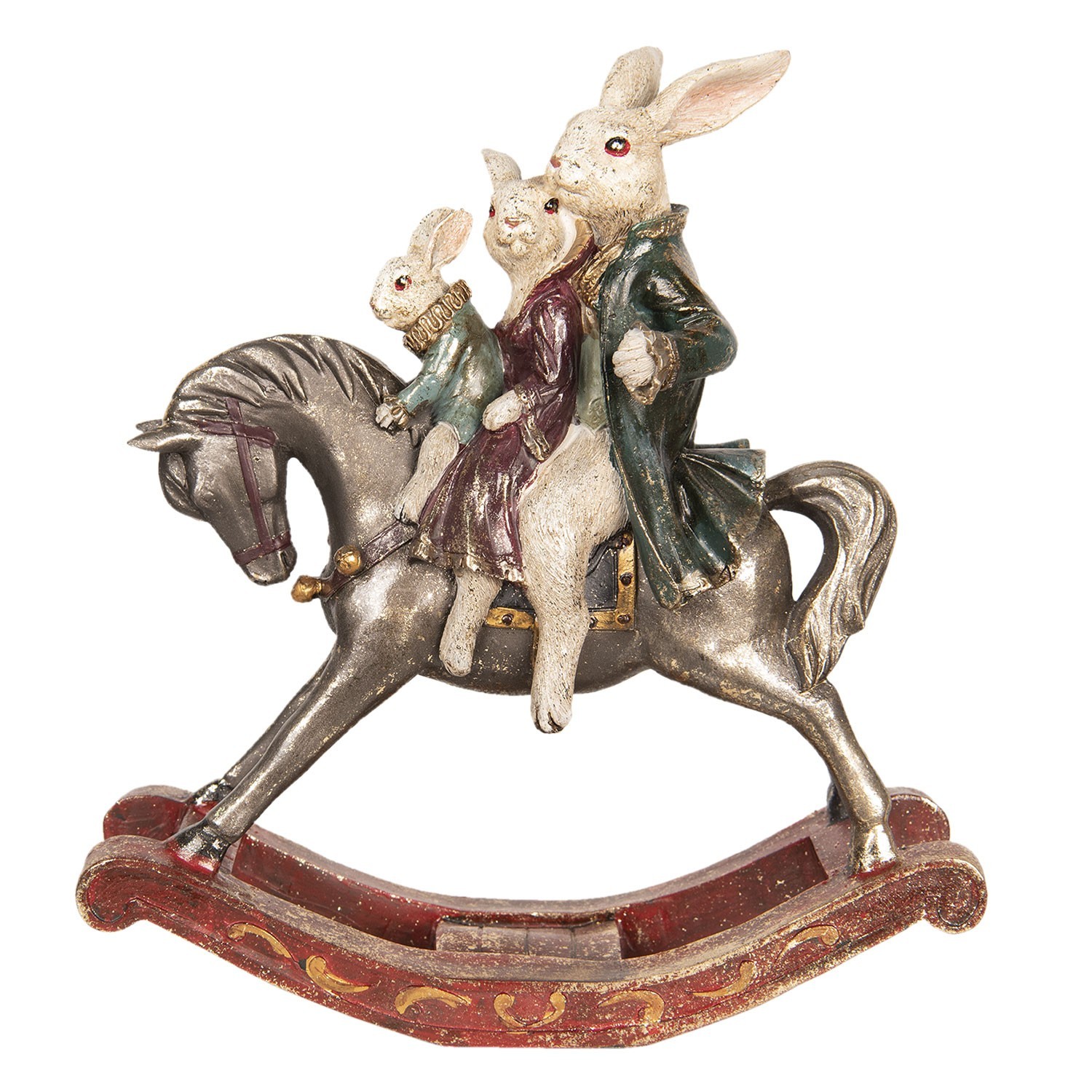 Dekorační sousoší králíků na houpacím koni - 28*11*30 cm Clayre & Eef