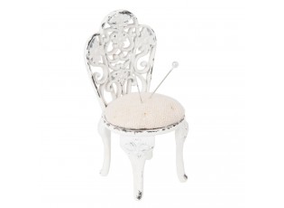 Bílý antik kovový jehelníček ve tvaru královské židle - Ø 5*10 cm