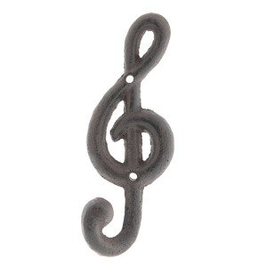Nástěnný kovový hnědý hudební klíč - 6*5*17 cm