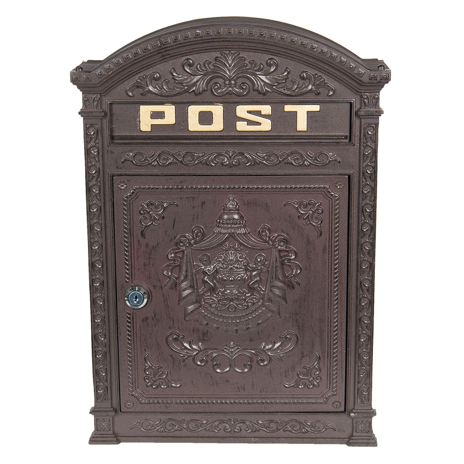 Hnědá poštovní schránka s ornamenty - 32*10*45 cm Clayre & Eef