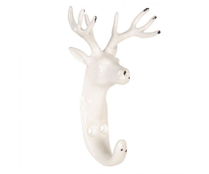 Bílý kovový háček na zeď Jelen - 8*4*12 cm