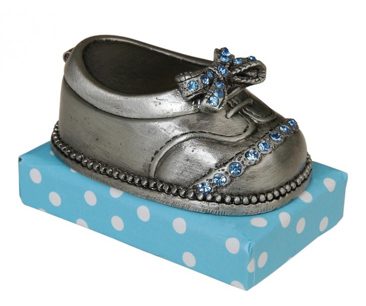 Dekorace malinká stříbrná botička s modrými kamínky - 4*6*4 cm