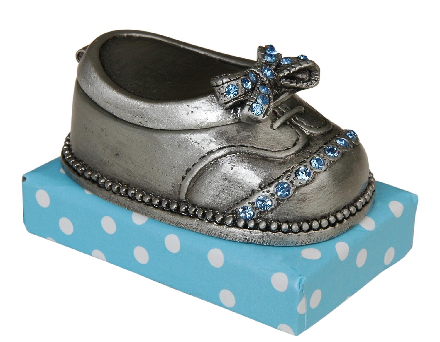 Dekorace malinká stříbrná botička s modrými kamínky - 4*6*4 cm Clayre & Eef