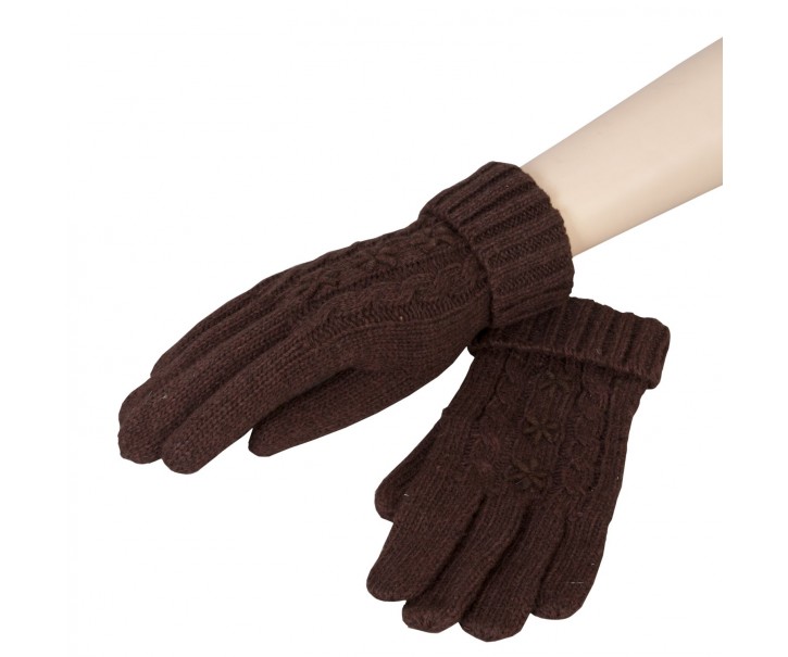 Hnědé pletené rukavice - 8*21 cm