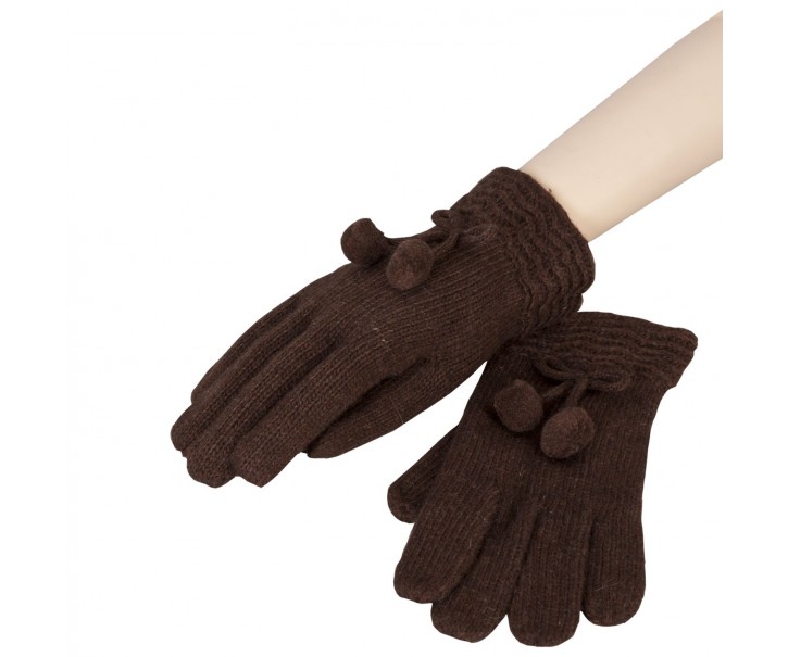 Hnědé rukavice s bambulkami - 8*22 cm