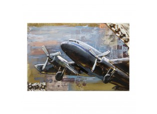 Vintage kovový obraz na stěnu s letadlem - 120*80*7 cm