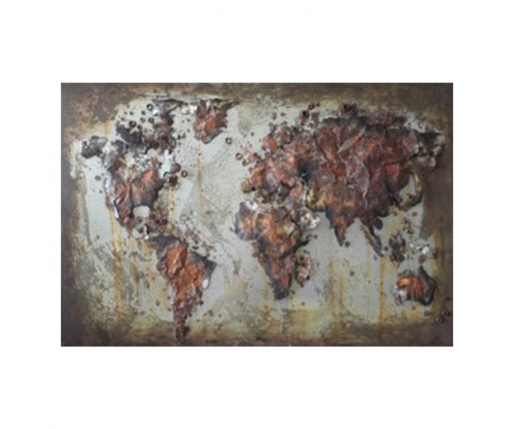 Kovový nástěnný obraz Mapa světa - 120*4*80 cm