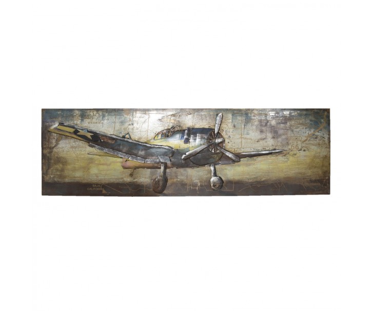 Kovový obraz na stěnu s letadlem - 180*56*7.5 cm