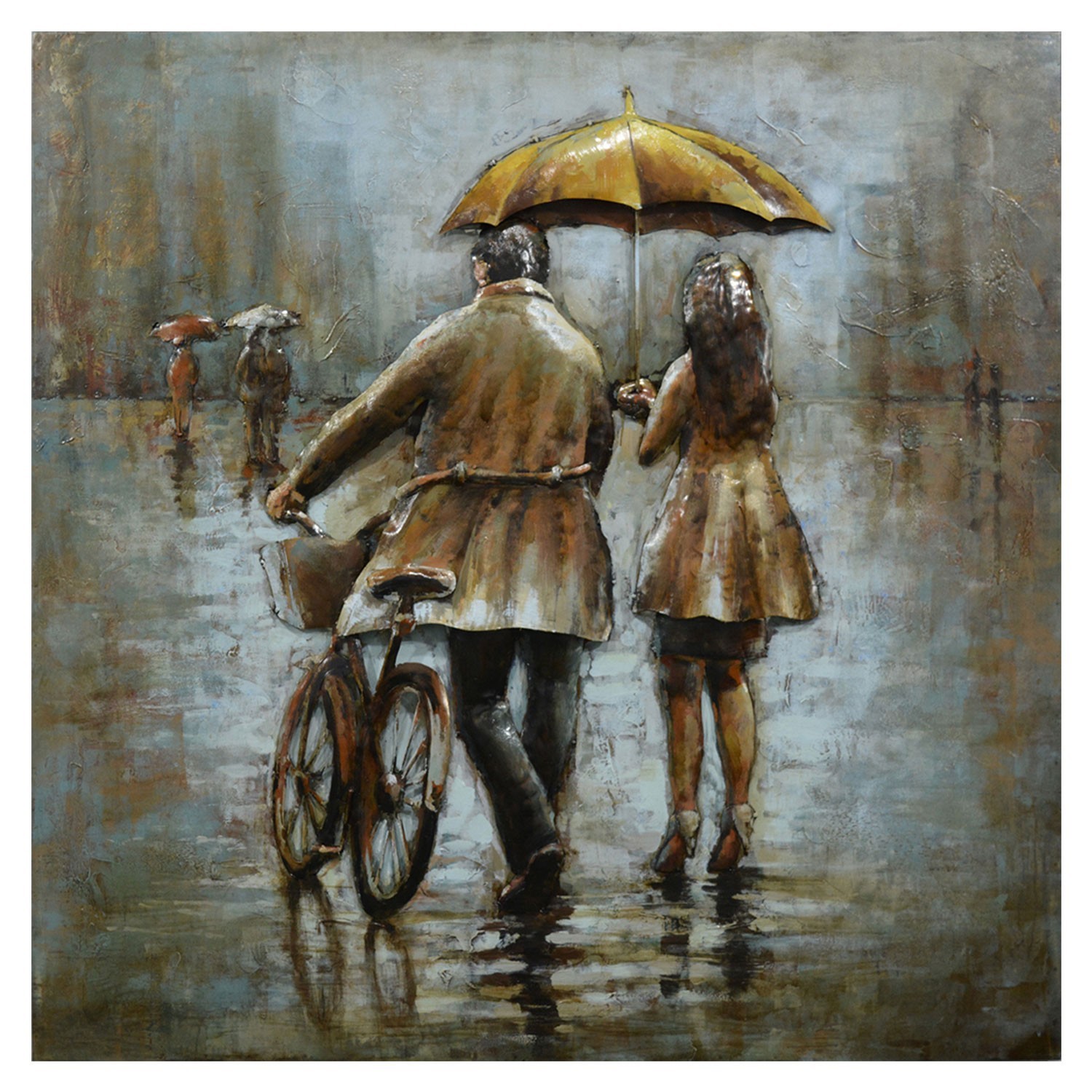 Kovový nástěnný obraz Dvojice v dešti - 100*5.5*100 cm JJWA00098