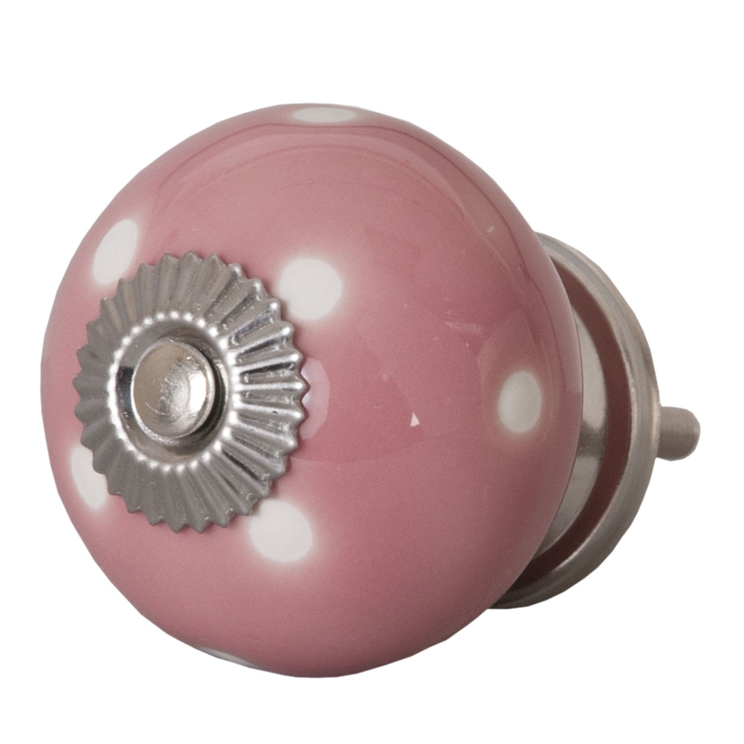 Růžová keramická úchytka s puntíky – Ø 4 cm Clayre & Eef