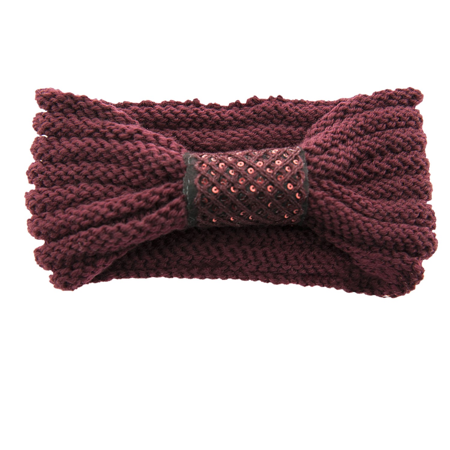Vínová pletená čelenka do vlasů s flitry - 20*10 cm