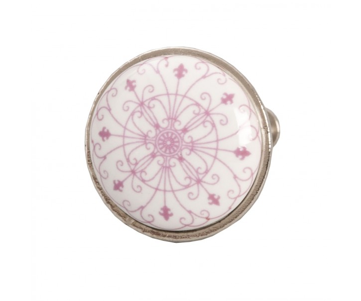 Kulatá keramická knopka s růžovými ornamenty – Ø 3 cm