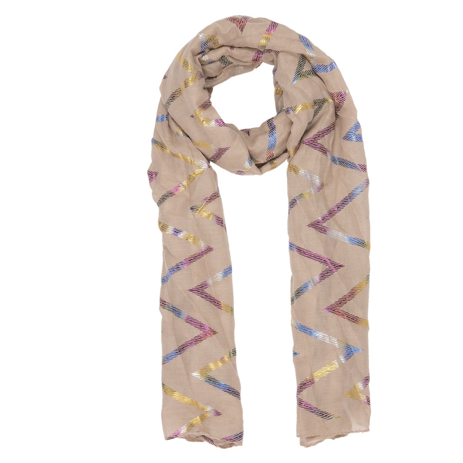 Béžový šátek s barevnými pruhy - 70*180 cm Clayre & Eef