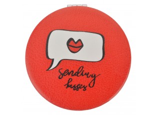 Červené kulaté zrcátko Sending kisses - Ø 7 cm