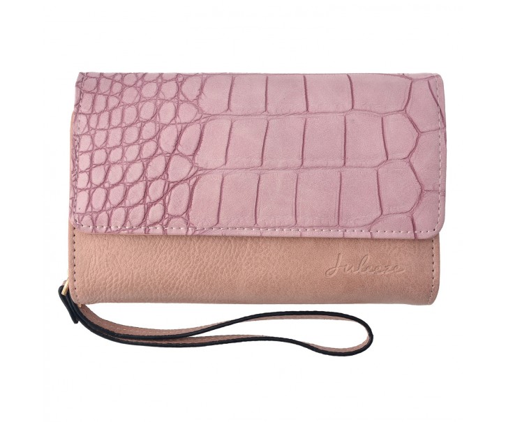 Růžovo hnědá koženková peněženka s imitací hadí kůže - 17*10 cm