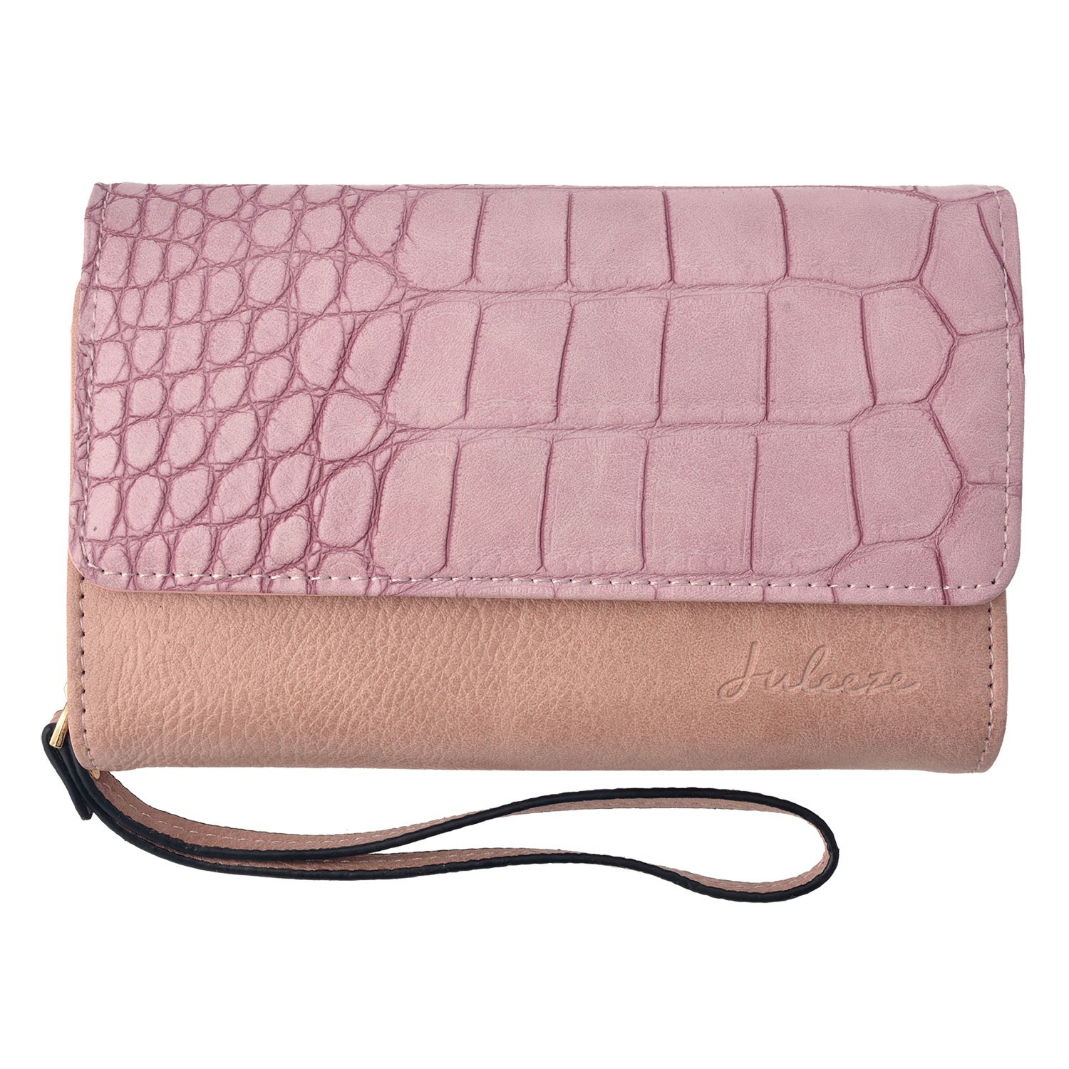 Růžovo hnědá koženková peněženka s imitací hadí kůže - 17*10 cm Clayre & Eef