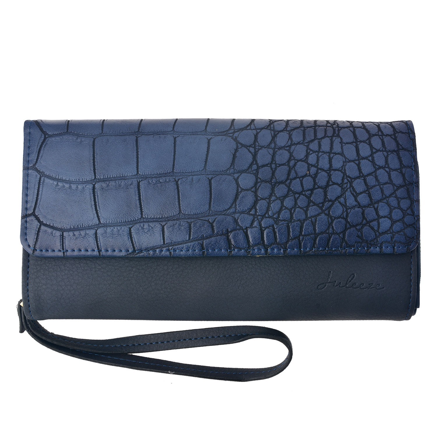 Modrá peněženka s poutkem a imitací hadí kůže - 20*10.5 cm Clayre & Eef