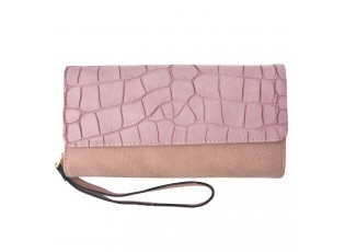 Staro růžová koženková peněženka s poutkem a imitací hadí kůže - 20*10.5 cm