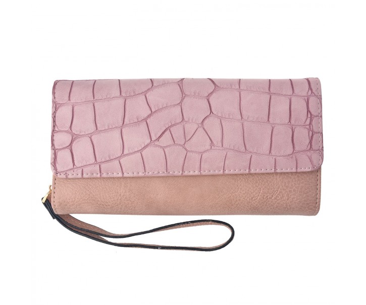 Staro růžová koženková peněženka s poutkem a imitací hadí kůže - 20*10.5 cm
