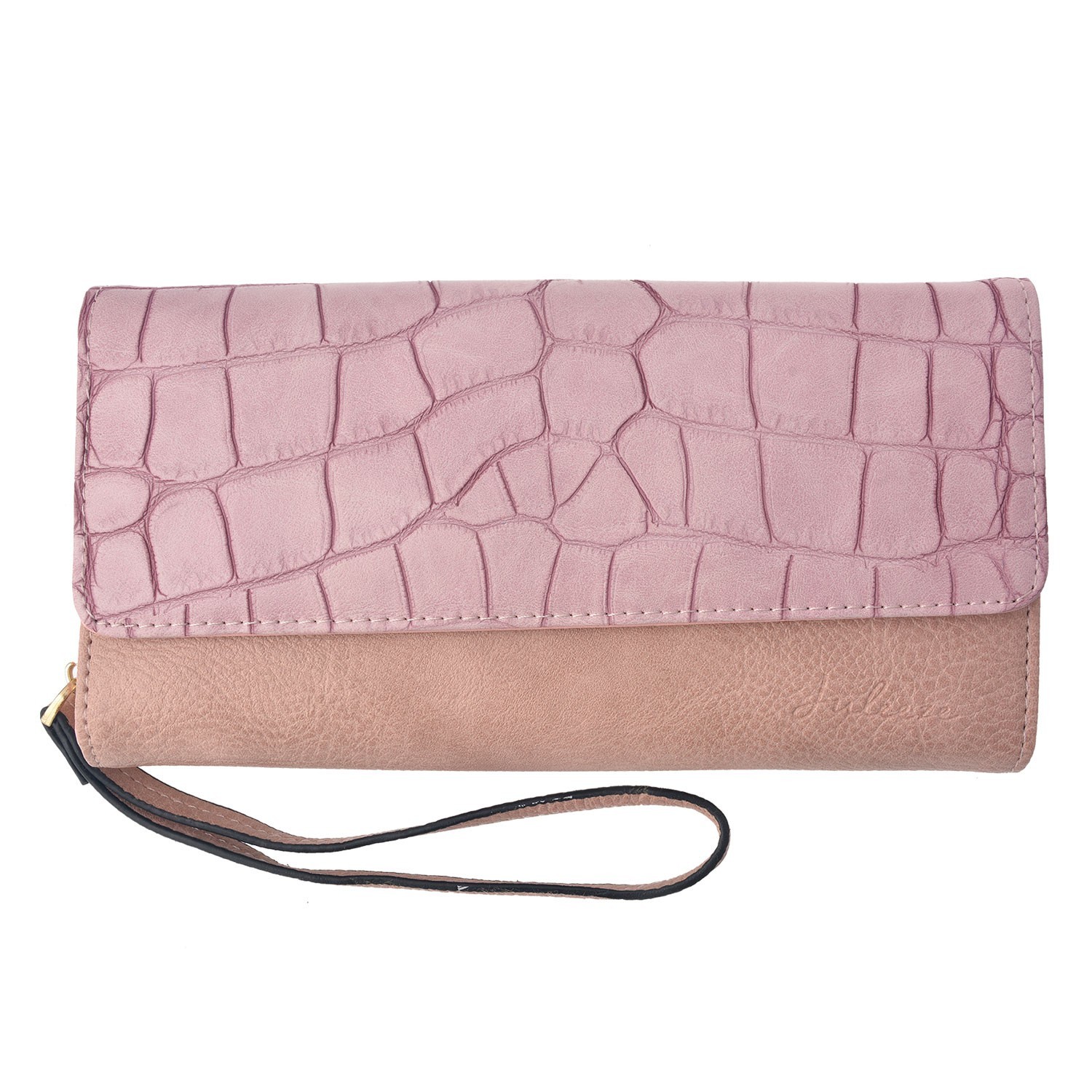 Staro růžová koženková peněženka s poutkem a imitací hadí kůže - 20*10.5 cm Clayre & Eef