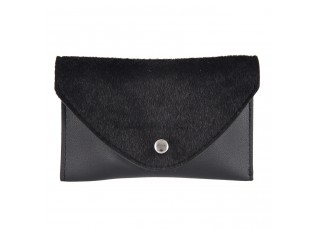 Černá kabelka s chlupatým víkem na pásek do pasu - 17*11/110 cm