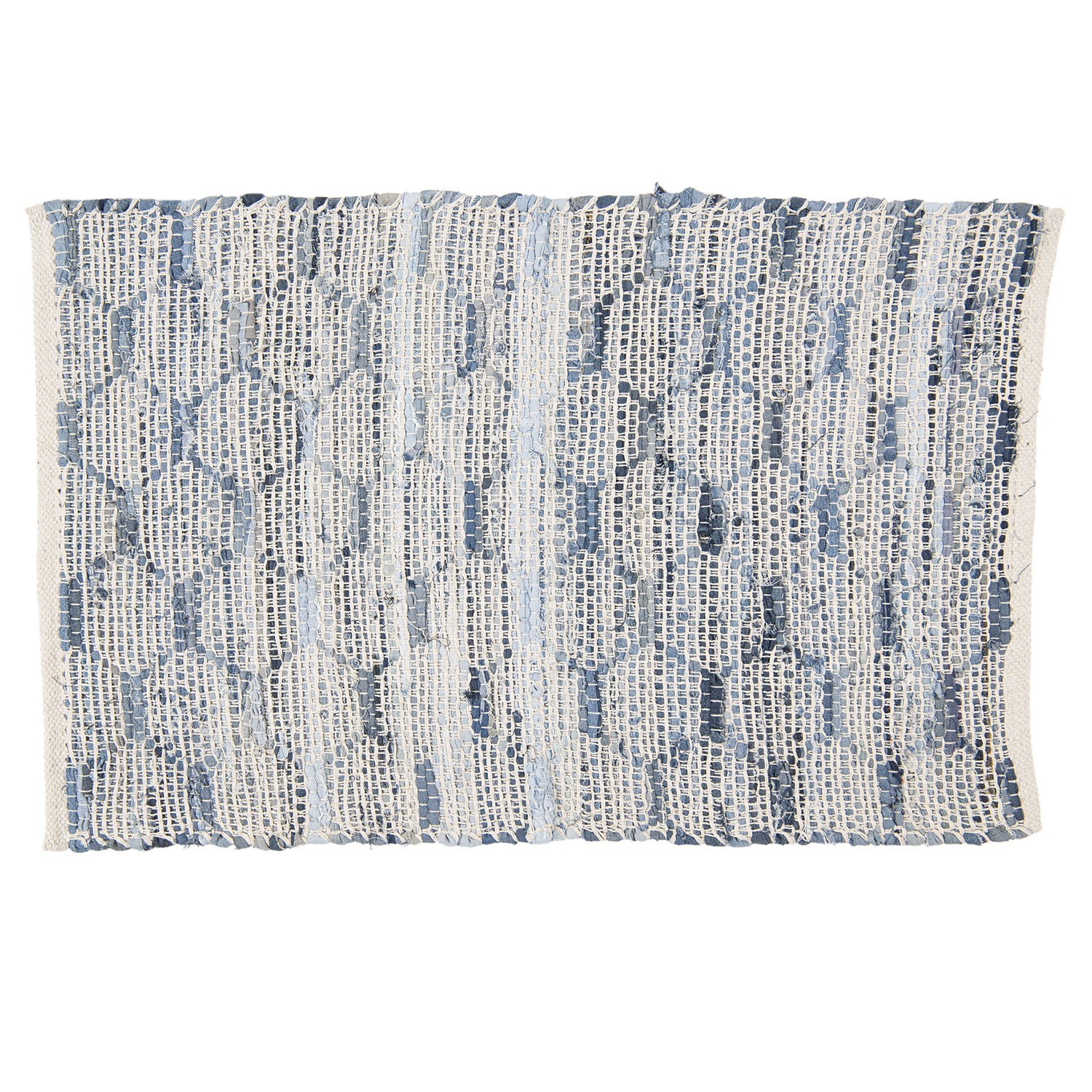 Modrobílý bavlněný koberec s ornamenty a střapci - 60*90 cm KT080.033