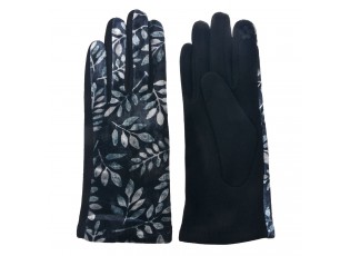 Černo stříbrné sametové rukavice s květy - 8*24 cm