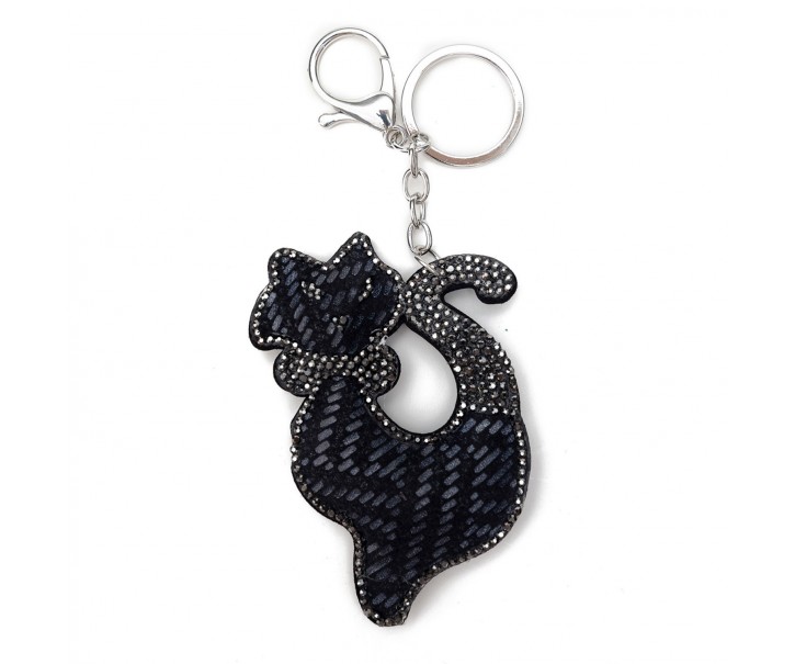 Černý přívěšek na klíče kočka s kamínky - 5.5*7 cm