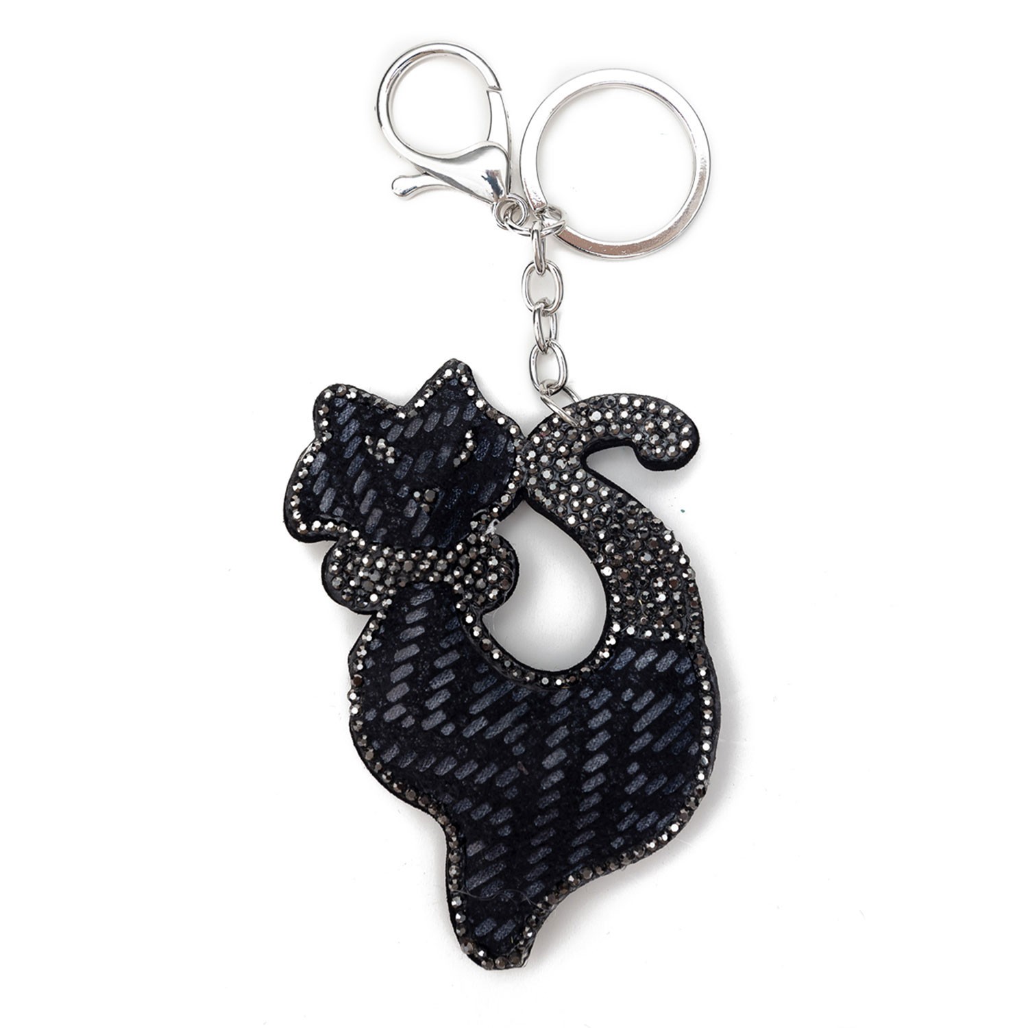 Černý přívěšek na klíče kočka s kamínky - 5.5*7 cm Clayre & Eef