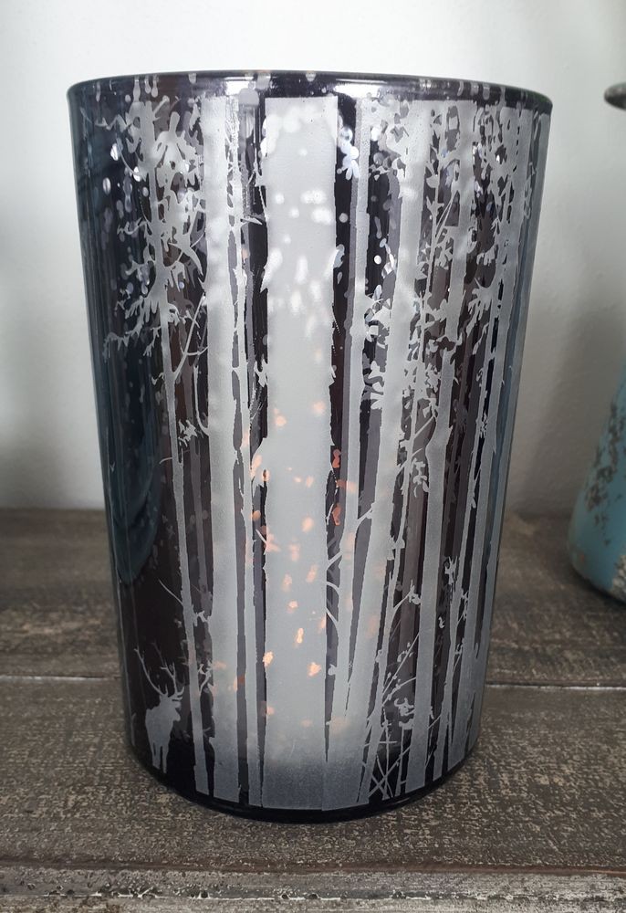  Veliký skleněný svícen Trees smoke - Ø 12*18cm 